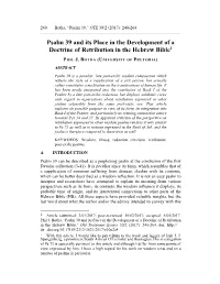 Psalm 39 and Its Place in the Development of a Doctrine of Retribution in the Hebrew Bible1