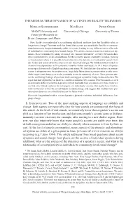 THE MEDIUM-TERM DYNAMICS of ACCENTS on REALITY TELEVISION Morgan Sonderegger Max Bane Peter Graff