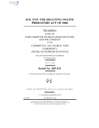 H.R. 5319, the Deleting Online Predators Act of 2006