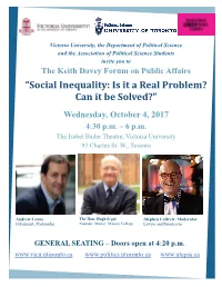 “Social Inequality: Is It a Real Problem? Can It Be Solved?” Wednesday, October 4, 2017 4:30 P.M