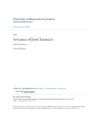 Severance of Joint Tenancies Robert W