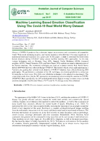 Machine Learning Based Emotion Classification Using the Covid-19 Real World Worry Dataset