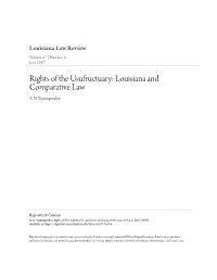 Rights of the Usufructuary: Louisiana and Comparative Law A