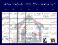 Advent Calendar 2020: Christ Is Coming!