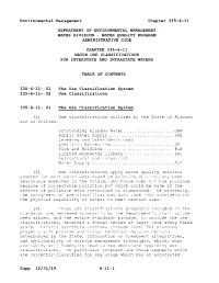 Chapter 335-6-11 Water Use Classifications for Interstate and Intrastate Waters