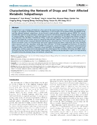 Characterizing the Network of Drugs and Their Affected Metabolic Subpathways