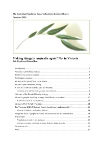 Making Things in Australia Again? Not in Victoria Bob Birrell and Ernest Healy