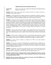 MEMORIAL RESOLUTION for WILLIAM TASMAN, MD 1 2 Introduced By