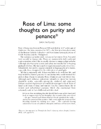 Rose of Lima: Some Thoughts on Purity and Penance*