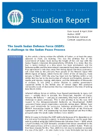 The South Sudan Defence Force (SSDF): a Challenge to the Sudan Peace Process