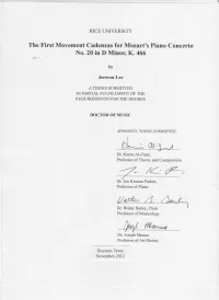 Cadenzas Written for the First Movement Of