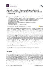 Green Tea Seed Oil Suppressed Aβ1–42-Induced Behavioral and Cognitive Deﬁcit Via the Aβ-Related Akt Pathway