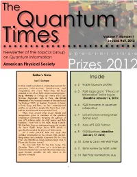 Prizes 2012 Editor’S Note Inside Ian T