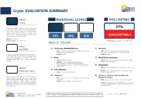 Crysis: EVALUATION SUMMARY