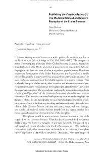 Rethinking the Carmina Burana (I): the Medieval Context and Modern Reception of the Codex Buranus