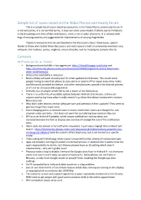 Sample List of Issues Raised on the Nokia Phones Community Forum This Is a Sample List of Issues Raised by Consumers in the Nokia Phones Community Forum