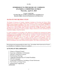 SUBMISSION to the HOUSE of COMMONS STANDING COMMITTEE on PROC Thursday, April 23, 2020