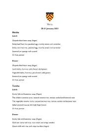 Takeaway Dining Menu