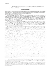 Template for Summary Reports in Accordance with Article 7 of the Protocol on Water and Health Executive Summary
