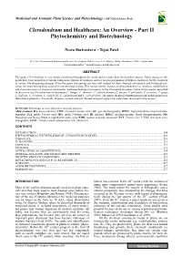 Clerodendrum and Healthcare: an Overview - Part II Phytochemistry and Biotechnology