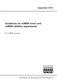 Guidelines for Mirna Mimic and Mirna Inhibitor Experiments