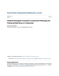 Irrational Philosophy? Kronecker's Constructive Philosophy and Finding the Real Roots of a Polynomial