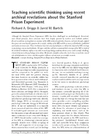 Teaching Scientific Thinking Using Recent Archival Revelations About the Stanford Prison Experiment Richard A
