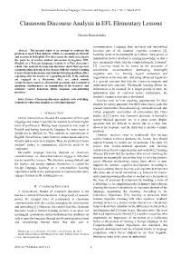 Classroom Discourse Analysis in EFL Elementary Lessons