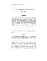 E.A. Judge, "The Roman Base of Paul's Mission," Tyndale Bulletin 56.1