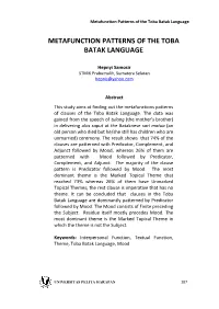Metafunction Patterns of the Toba Batak Language