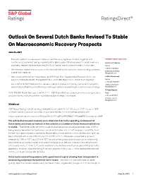 Outlook on Several Dutch Banks Revised to Stable on Macroeconomic Recovery Prospects