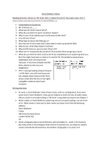 David Walliams Week Reading Activities- Based on 'Mr Stink' Part 1