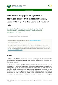 Evaluation of the Population Dynamics of Microalgae Isolated from the State of Chiapas, Mexico with Respect to the Nutritional Quality of Water