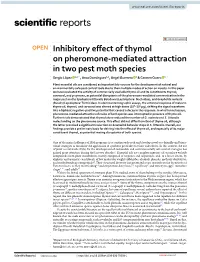 Inhibitory Effect of Thymol on Pheromone-Mediated Attraction in Two Pest Moth Species