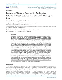 Protective Effects of Rosmarinic Acid Against Selenite-Induced Cataract and Oxidative Damage in Rats Chia-Fang Tsai1,2, Jia-Ying Wu2, Yu-Wen Hsu 3 
