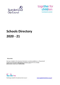 Schools Directory 2020 - 21