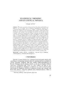 Statistical Thinking and Statistical Physics