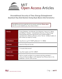 Unconditional Security of Time-Energy Entanglement Quantum Key Distribution Using Dual-Basis Interferometry