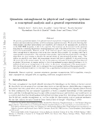 Quantum Entanglement in Physical and Cognitive Systems: a Conceptual Analysis and a General Representation