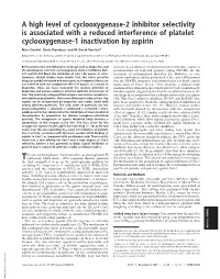 A High Level of Cyclooxygenase-2 Inhibitor Selectivity Is Associated with a Reduced Interference of Platelet Cyclooxygenase-1 Inactivation by Aspirin
