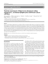 Toxicity Assessment of Hypericum Olympicum Subsp. Olympicum L. On