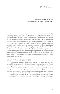 On Sadomasochism: Taxonomies and Language