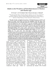 Studies on the Prevalence of Enterobacteriaceae in Chickens and Chicken Eggs