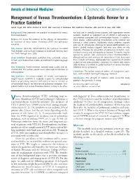 Clinical Guidelines Management of Venous Thromboembolism: a Systematic Review for a Practice Guideline Jodi B