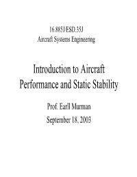 Introduction to Aircraft Performance and Static Stability