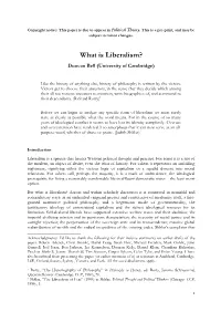 What Is Liberalism? Duncan Bell (University of Cambridge)