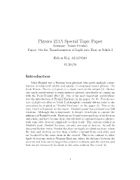 Physics 211A Special Topic Paper Scientist: Yakov Frenkel Paper: on the Transformation of Light Into Heat in Solids I