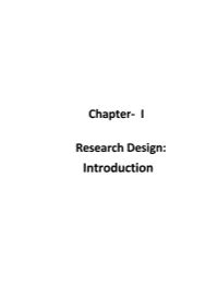 Chapter- I Research Design: Introduction