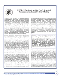 COVID-19 Pandemic and the Fool's Errand of Pseudoscience-Based Decision-Making COVID-19 Pandemic and the Fool's Errand of Ps