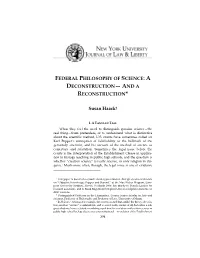 Federal Philosophy of Science: a Deconstruction— and a Reconstruction*